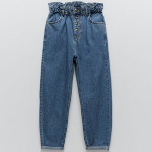 Zara Mid Blue Z1975 Buttoned Paperbag Baggy Jeans